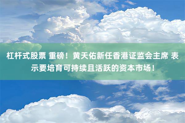 杠杆式股票 重磅！黄天佑新任香港证监会主席 表示要培育可持续且活跃的资本市场！